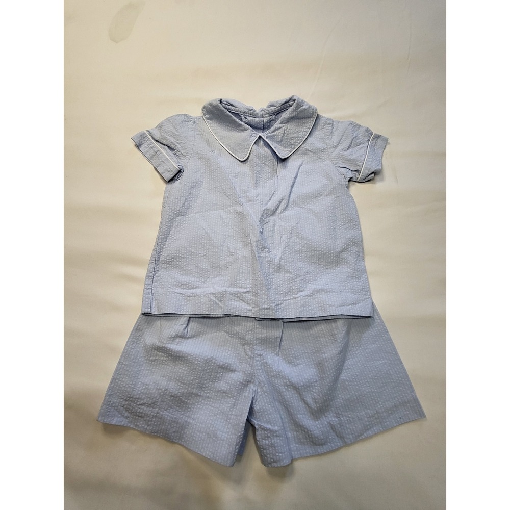 Castles and Crowns Toddler Boys Light Blue Short Set Peter Pan Collar 3T